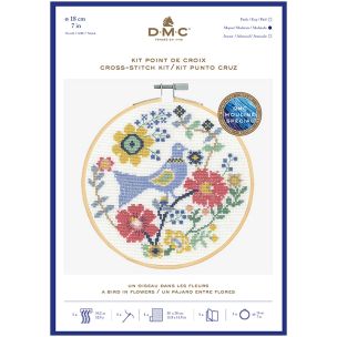 **-Dmc Cross Stitch Kit-** A Bird In Flowers 14ct 18cm ##-Dmc BK1929-##
