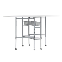 **-Quilting/Fabric Cutting Table-** Grid Top with Silver Legs and Wheels, Adjustable Height, Folding Craft Table with 2 Drop Leaves, Mobile, Compact and Easy to Store, Shelf and Tray for Craft Projects ##-Sewing Online 196102-##