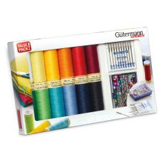 **-Gutermann Sew-** All 100mt Thread Set With 12 Reels, 10 Sewing Machine Needles And Pins ##-Gutermann 734563-##