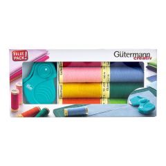 **-Gutermann Sewing Thread Set Sew-** All Thread 100mt 8 Assorted Spools With Folding Rotary Cutter ##-Gutermann 734586-##